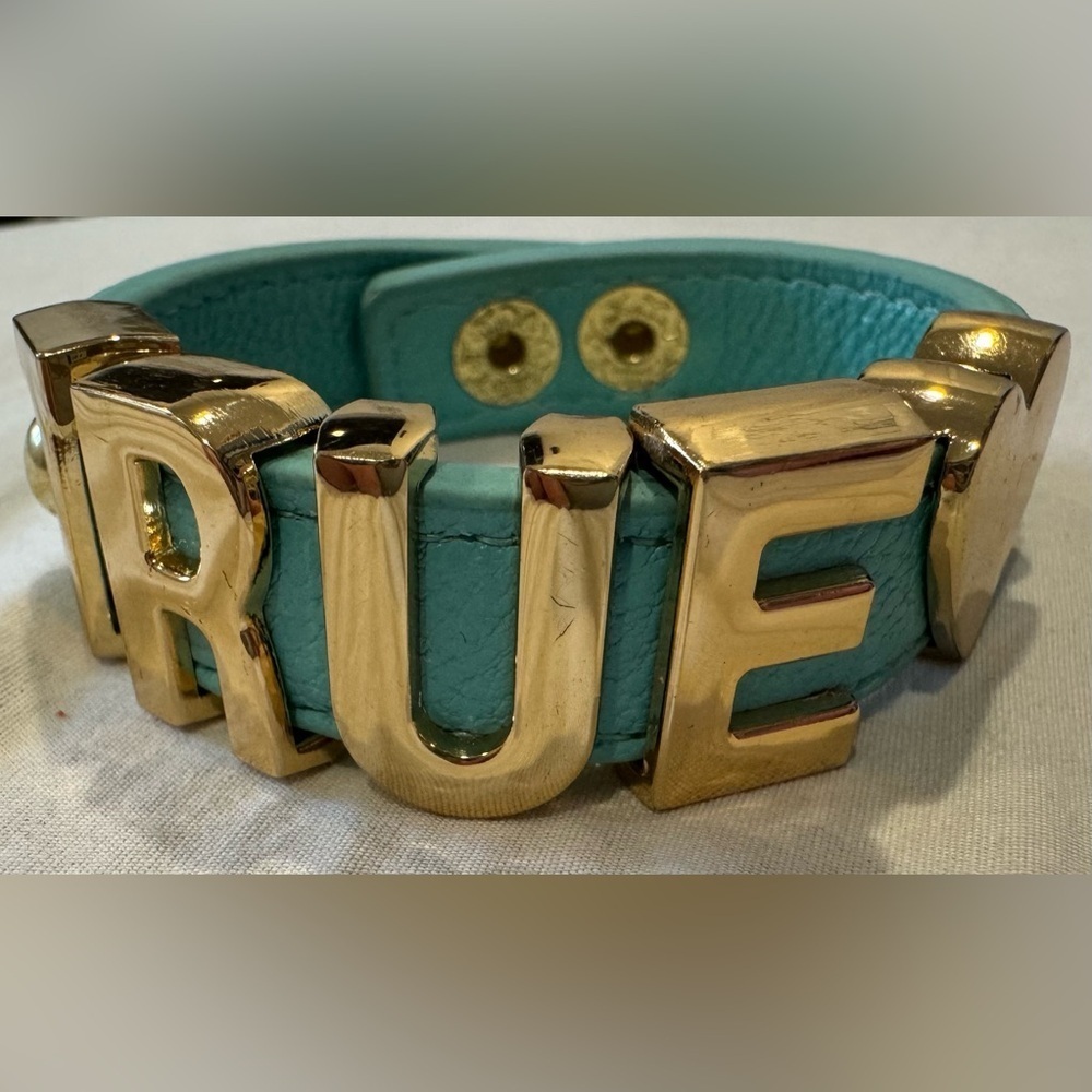 BCBG Generation True Love letter charm bracelet buttons gold teal party Y2K rare